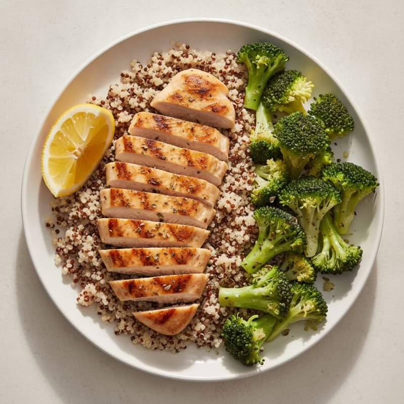 Grilled Chicken Breast with Quinoa and Steamed Broccoli