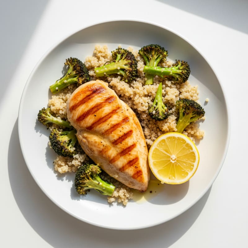 Grilled Chicken Breast with Quinoa and Roasted Broccoli