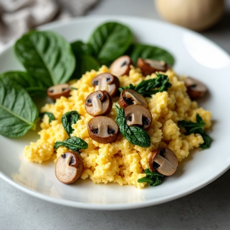 Turkey Spinach Egg White Scramble with Sautéed Mushrooms