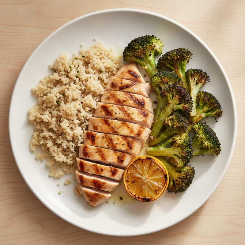 Grilled Chicken Breast with Quinoa and Roasted Broccoli