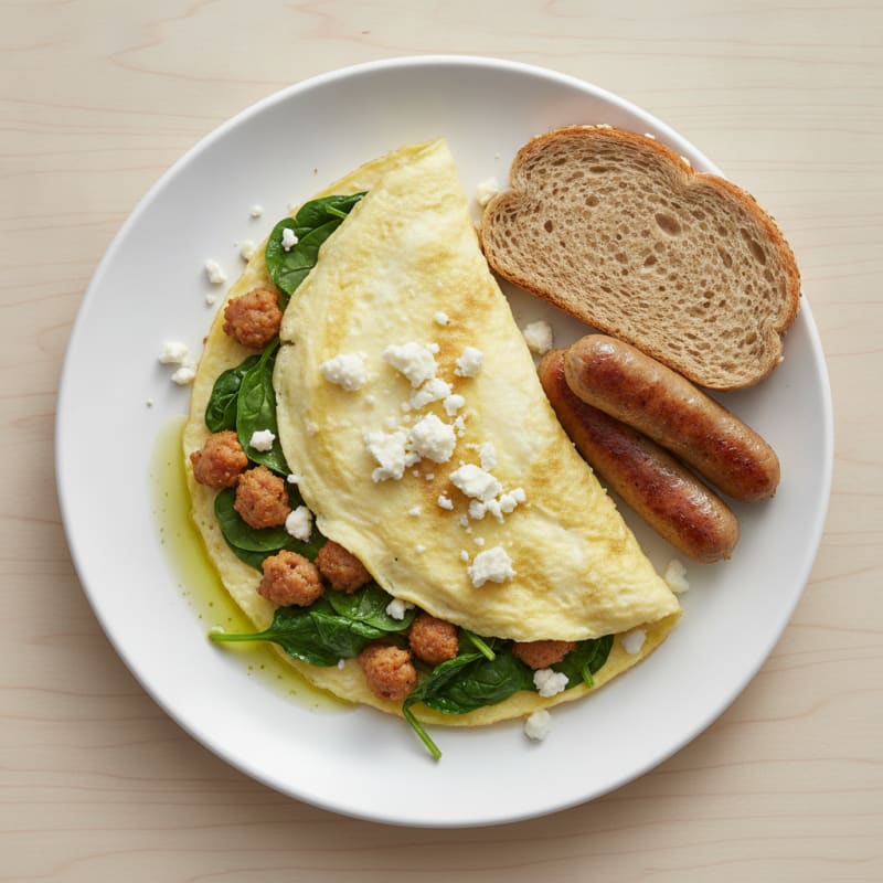 Egg White Spinach Omelet with Turkey Sausage