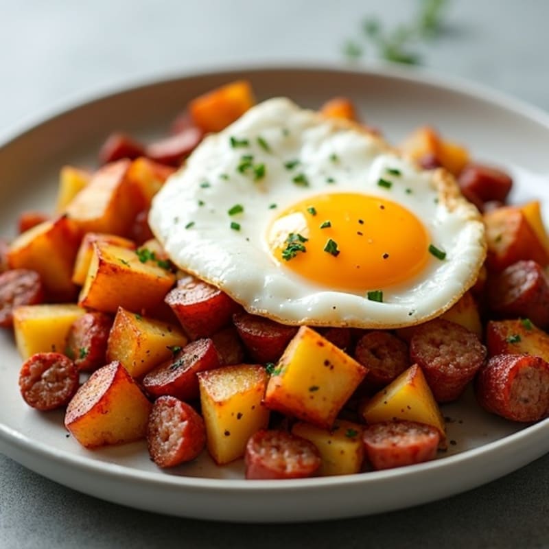 Crispy Potato and Turkey Sausage Hash with Eggs
