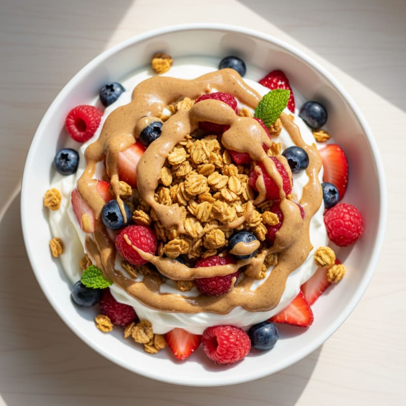 Creamy Greek Yogurt Parfait with Mixed Berries and Almond Butter