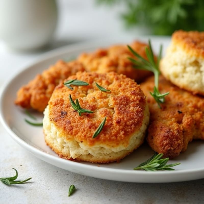 Crispy Air-Fried Chicken with Herb-Roasted Cauliflower Biscuits