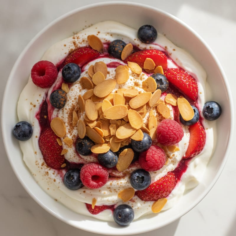 Greek Yogurt Protein Parfait with Mixed Berries and Almonds