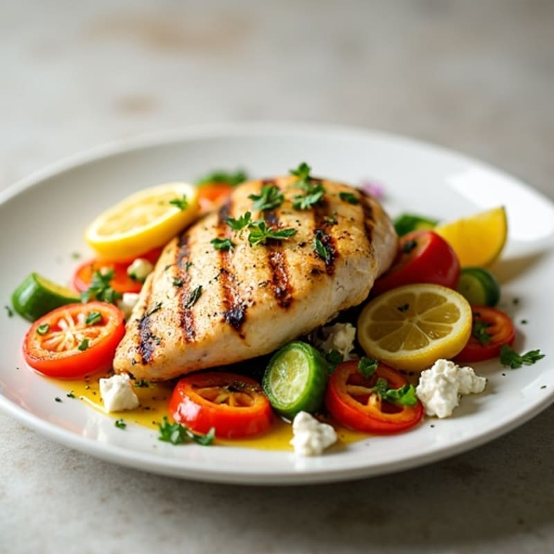 Lemon-Herb Grilled Chicken with Crisp Vegetable and Feta Salad