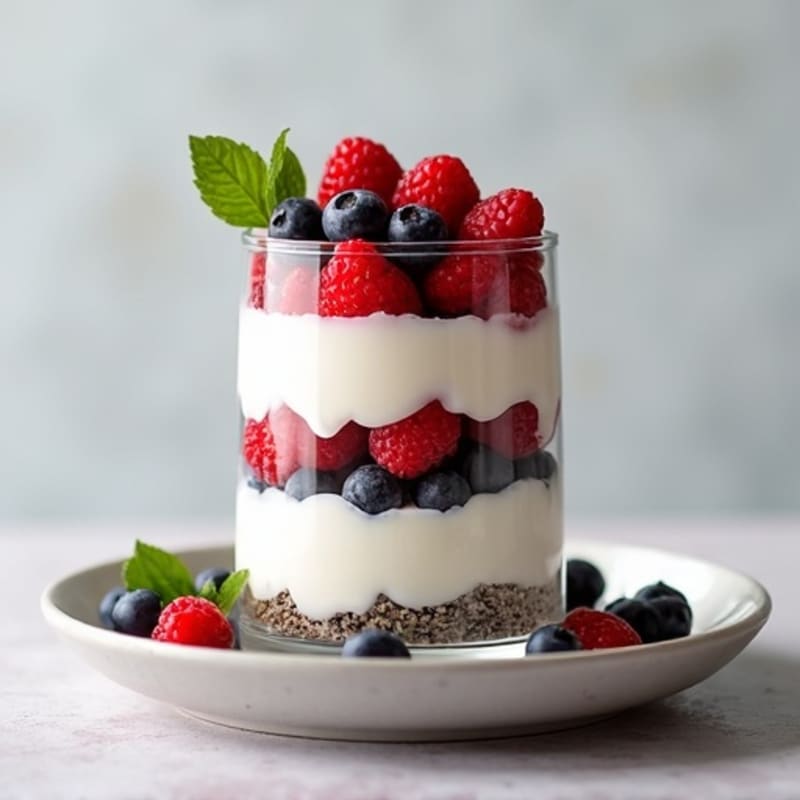 Creamy Plant-Based Greek Yogurt Protein Parfait with Chia and Mixed Berries