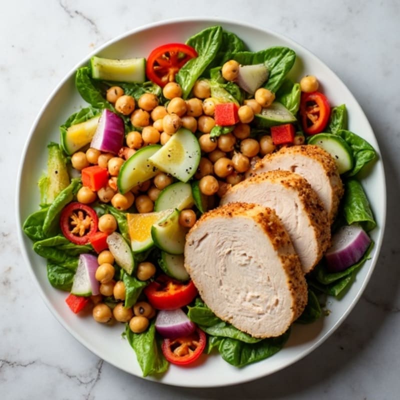 Grilled Turkey Breast Salad with Chickpeas and Crunchy Vegetables