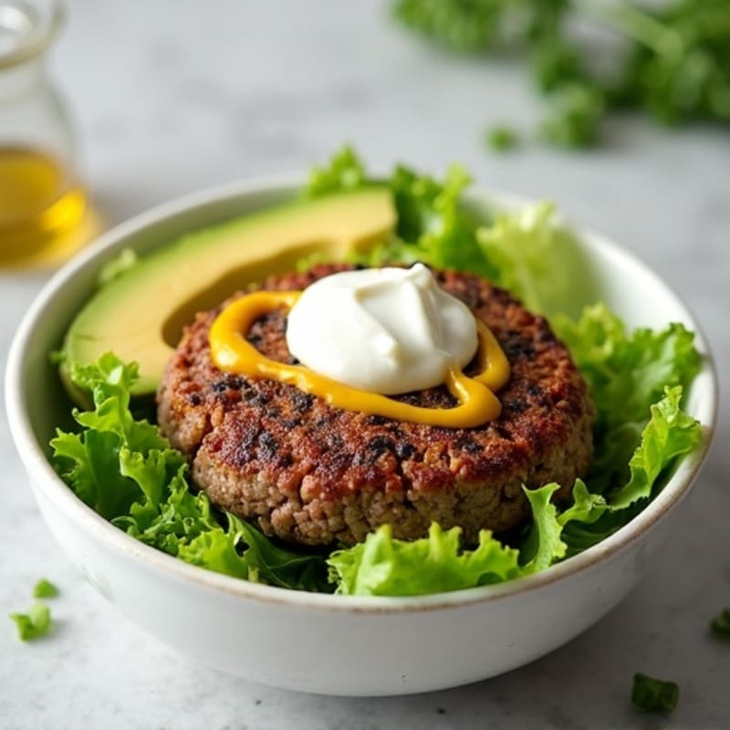 Lean Ground Beef Burger Bowl with Crispy Lettuce and Creamy Dressing