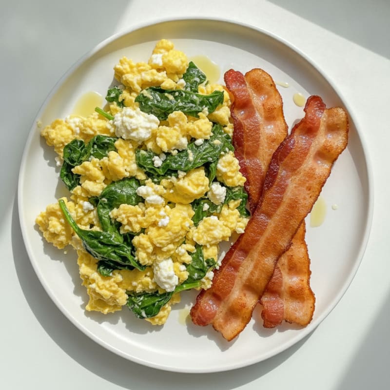 Cottage Cheese Scramble with Spinach and Turkey Bacon