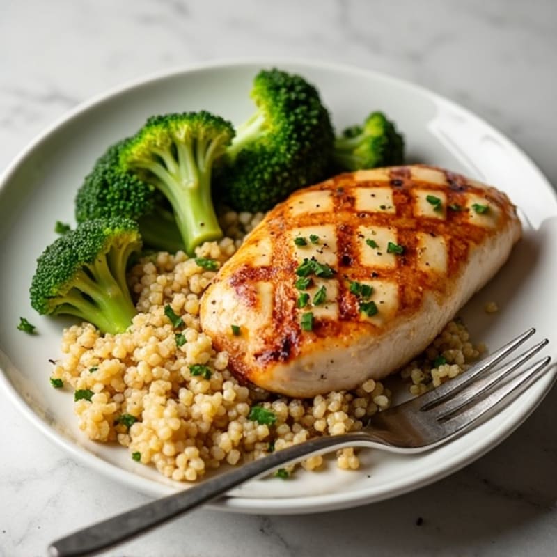 Grilled Chicken Breast with Quinoa and Roasted Broccoli