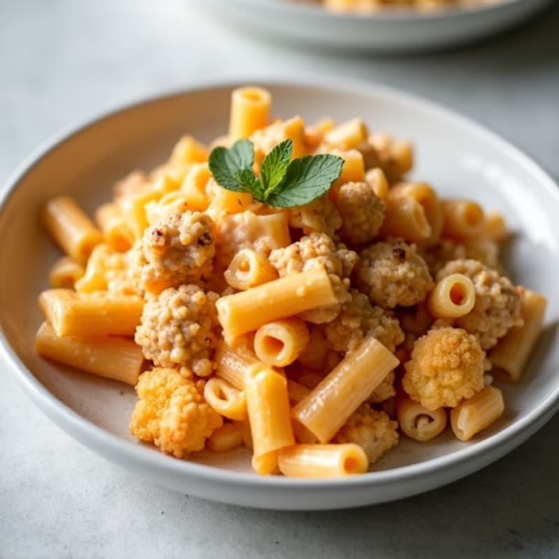 Creamy Baked Macaroni with Lean Ground Turkey and Roasted Cauliflower