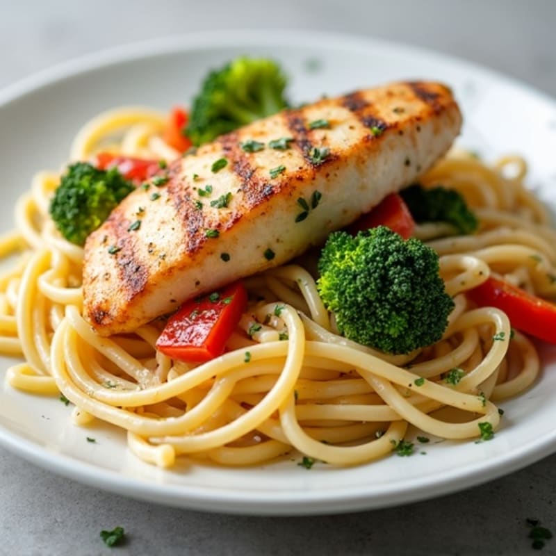 Healthy Chicken Alfredo with Roasted Vegetables