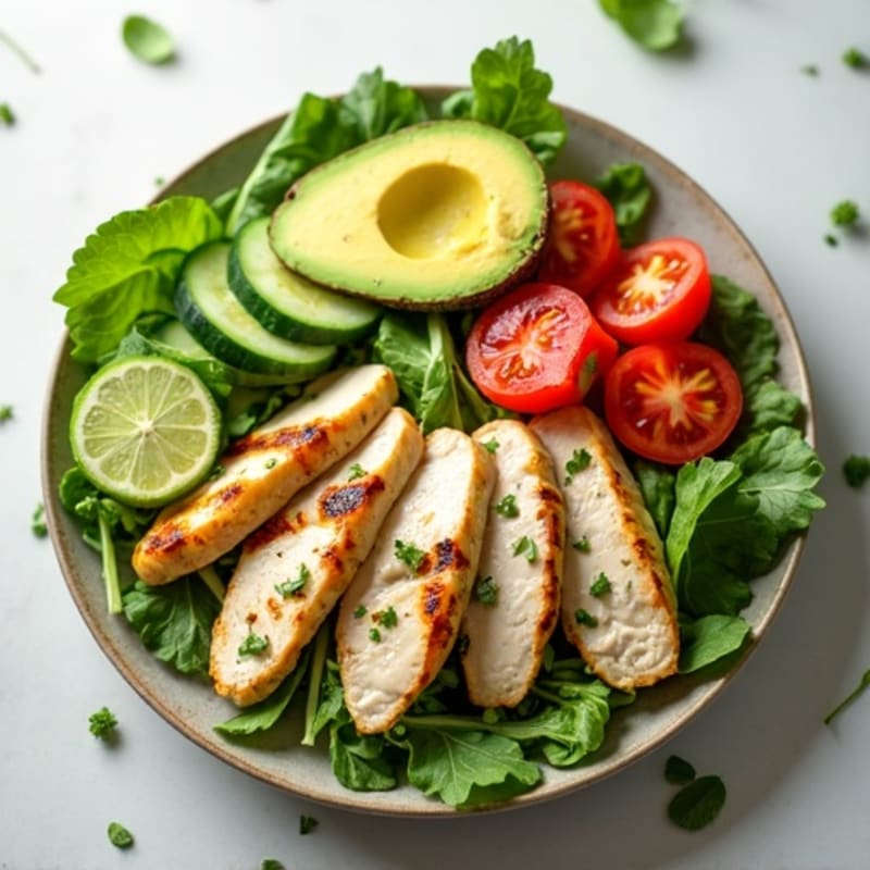 Grilled Chicken Fresh Green Salad with Creamy Avocado Dressing