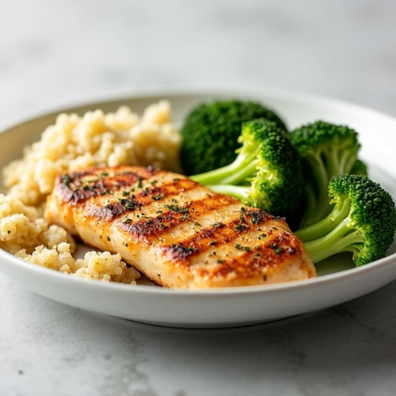 Grilled Chicken Breast with Quinoa and Steamed Broccoli
