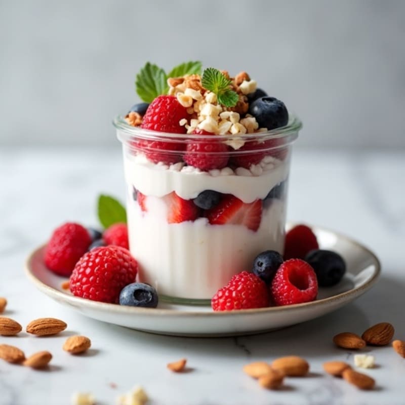 Greek Yogurt Protein Parfait with Mixed Berries and Almonds