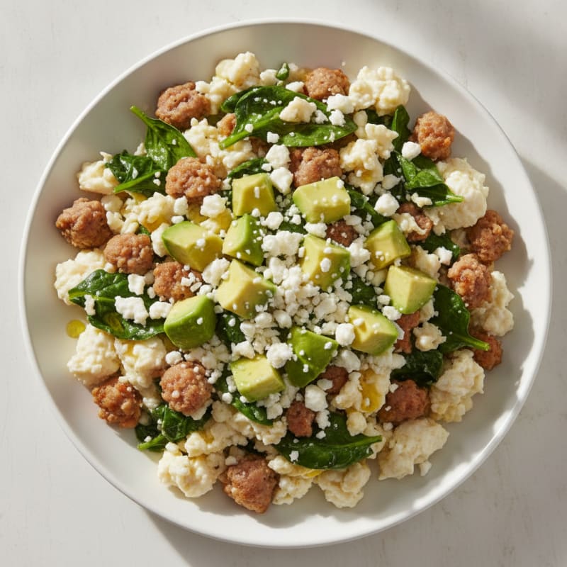 Egg White and Turkey Sausage Scramble with Spinach and Feta