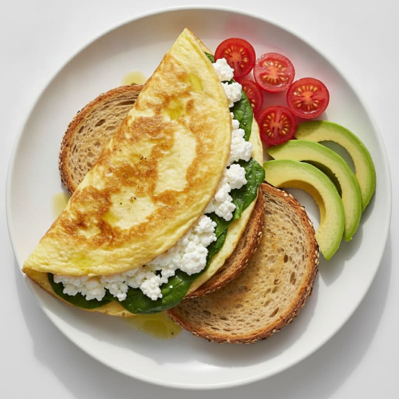 Egg White Spinach Omelette with Cottage Cheese and Tomatoes