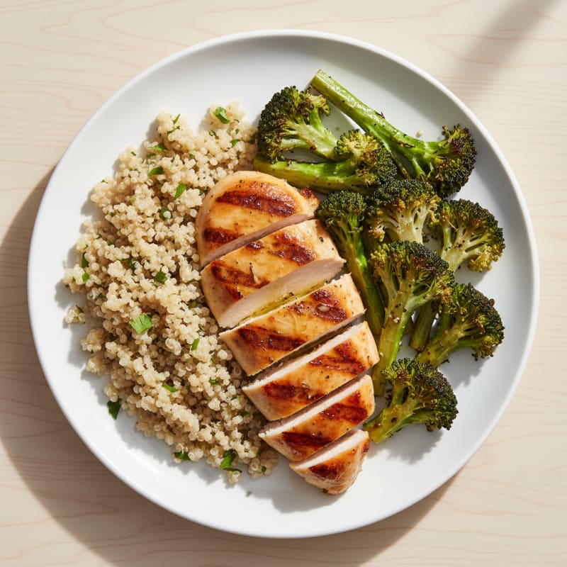 Grilled Chicken Breast with Roasted Broccoli and Quinoa