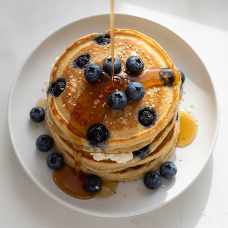 Blueberry Ricotta Pancakes with Maple Syrup