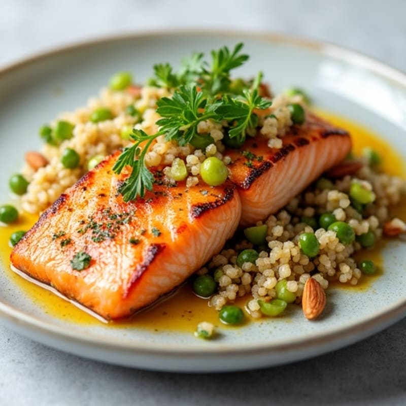 Seared Salmon Fillet with Quinoa Sprout Salad and Citrus Vinaigrette
