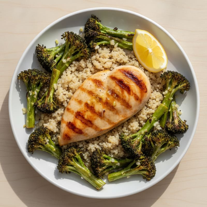 Grilled Chicken Breast with Quinoa and Roasted Broccoli