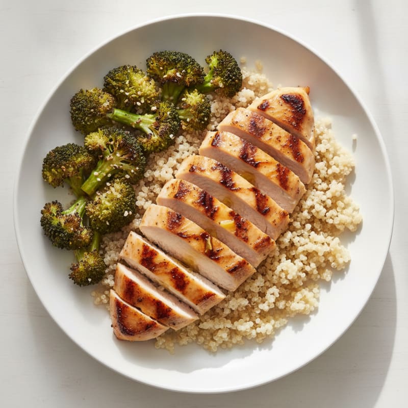 Grilled Chicken Breast with Quinoa and Roasted Broccoli
