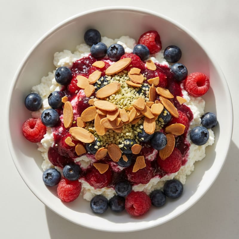 Cottage Cheese and Berry Protein Parfait with Almonds