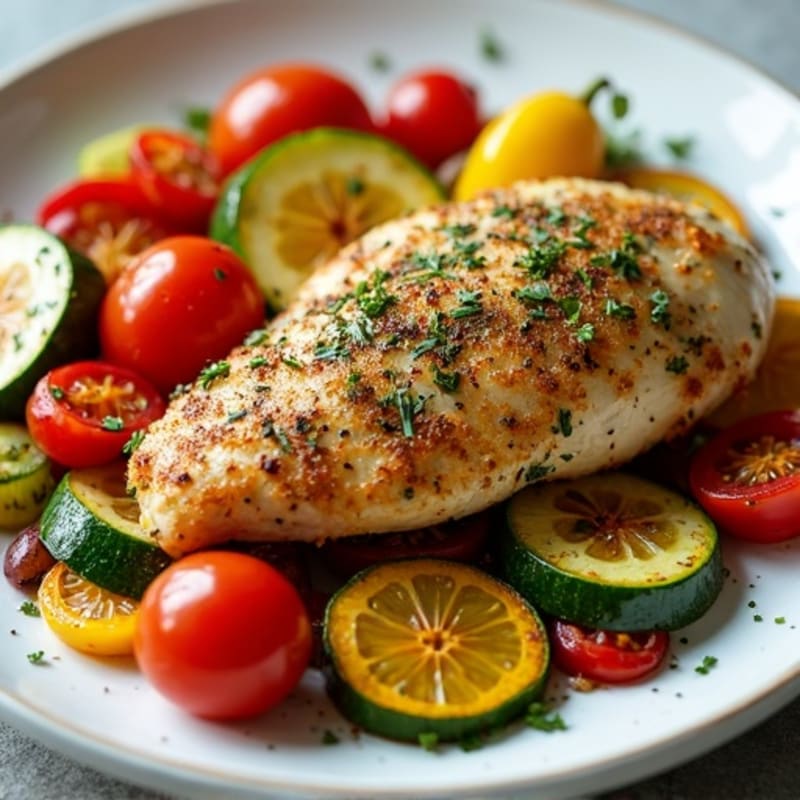 Herb-Crusted Greek Chicken with Lemon Roasted Vegetables