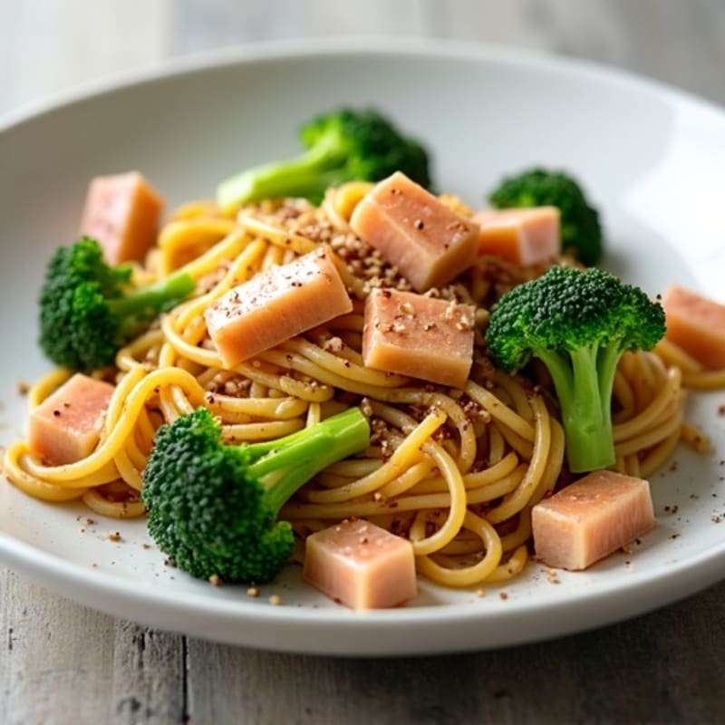 Garlic Anchovy Lentil Pasta with Fresh Broccoli