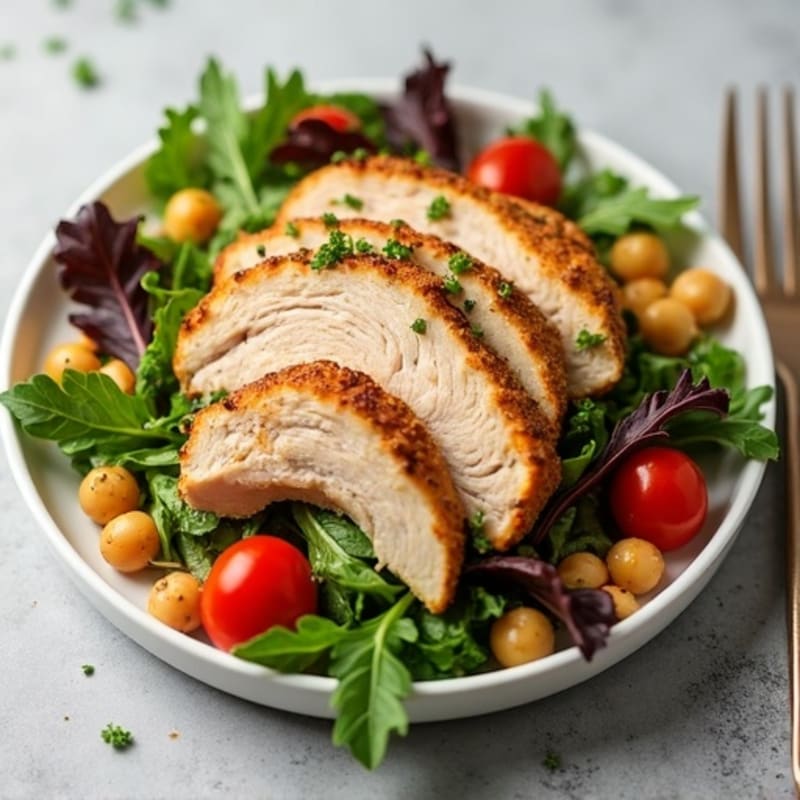 Grilled Turkey Breast Salad with Mixed Greens and Chickpeas