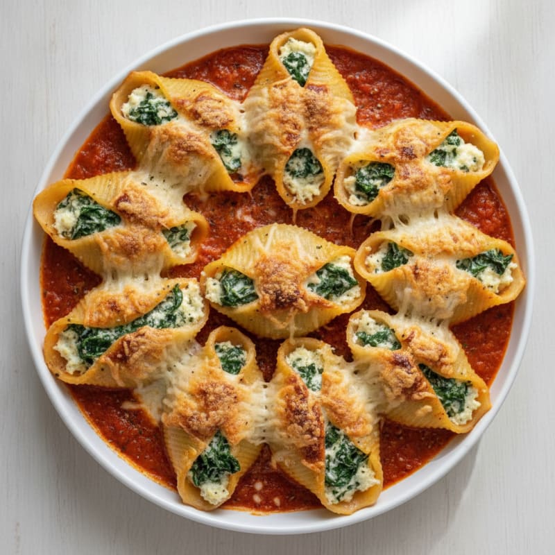 Spinach Ricotta Stuffed Shells Baked with Marinara