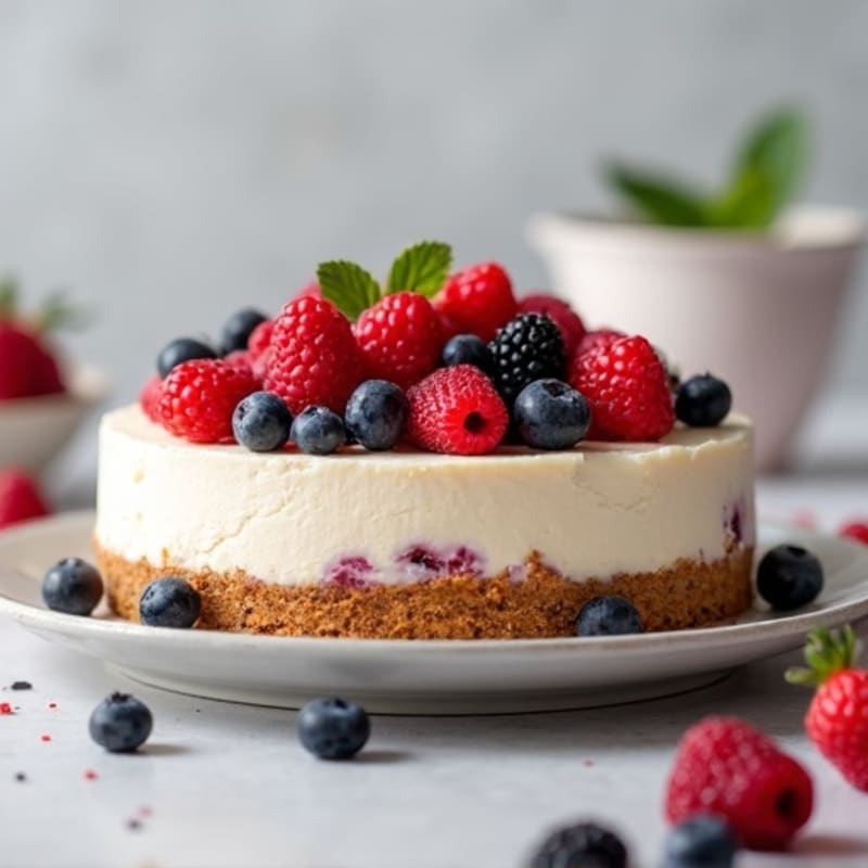Greek Yogurt Protein Cheesecake with Mixed Berries