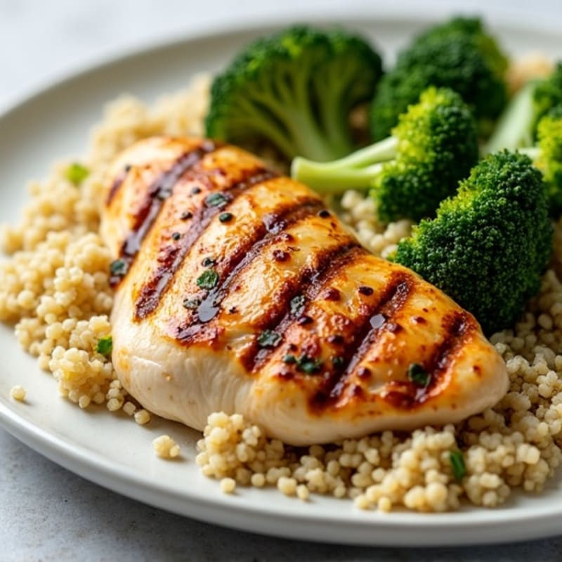 Grilled Chicken Breast with Quinoa and Roasted Broccoli