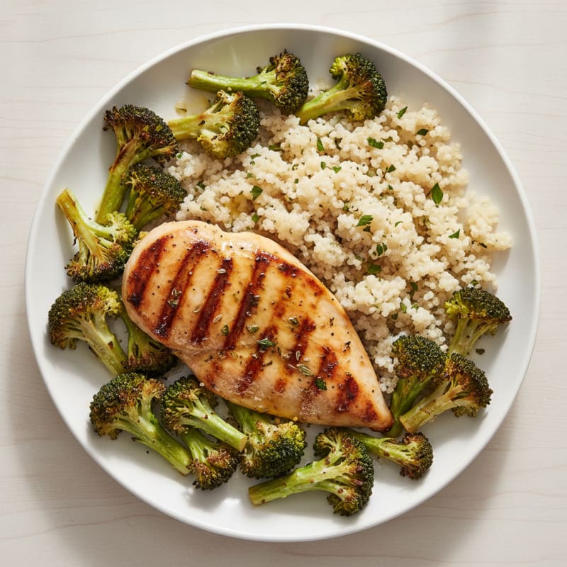 Grilled Chicken Breast with Quinoa and Roasted Broccoli