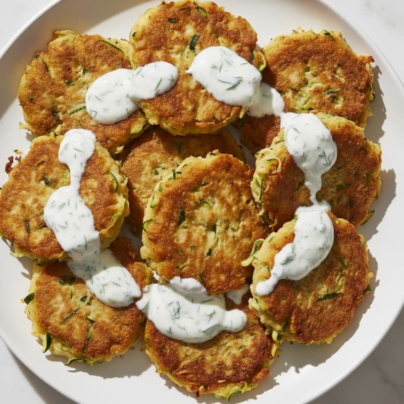 Zucchini and Turkey Fritters with Creamy Dill Yogurt Sauce