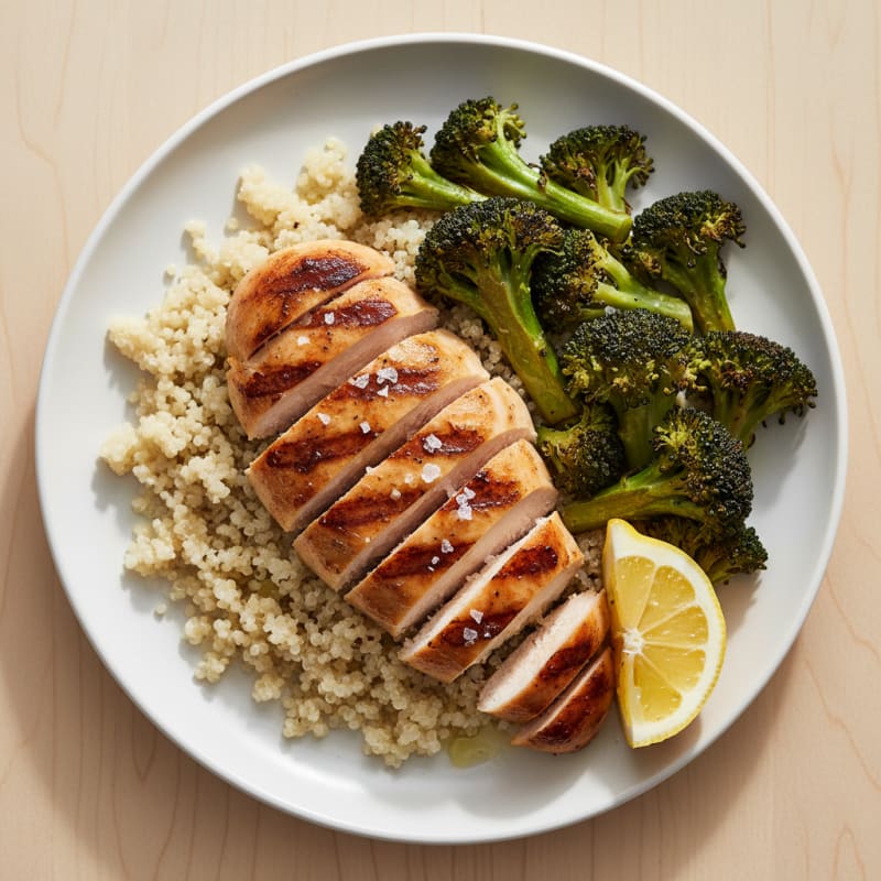 Grilled Chicken Breast with Quinoa and Roasted Broccoli