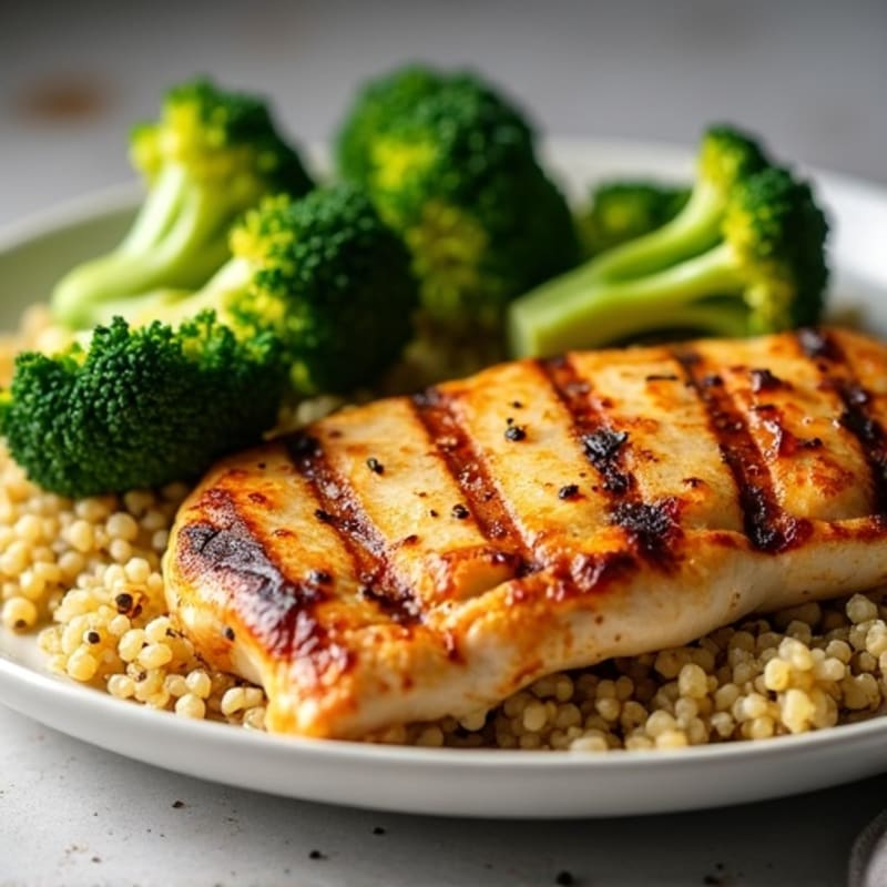 Grilled Chicken Breast with Quinoa and Roasted Broccoli