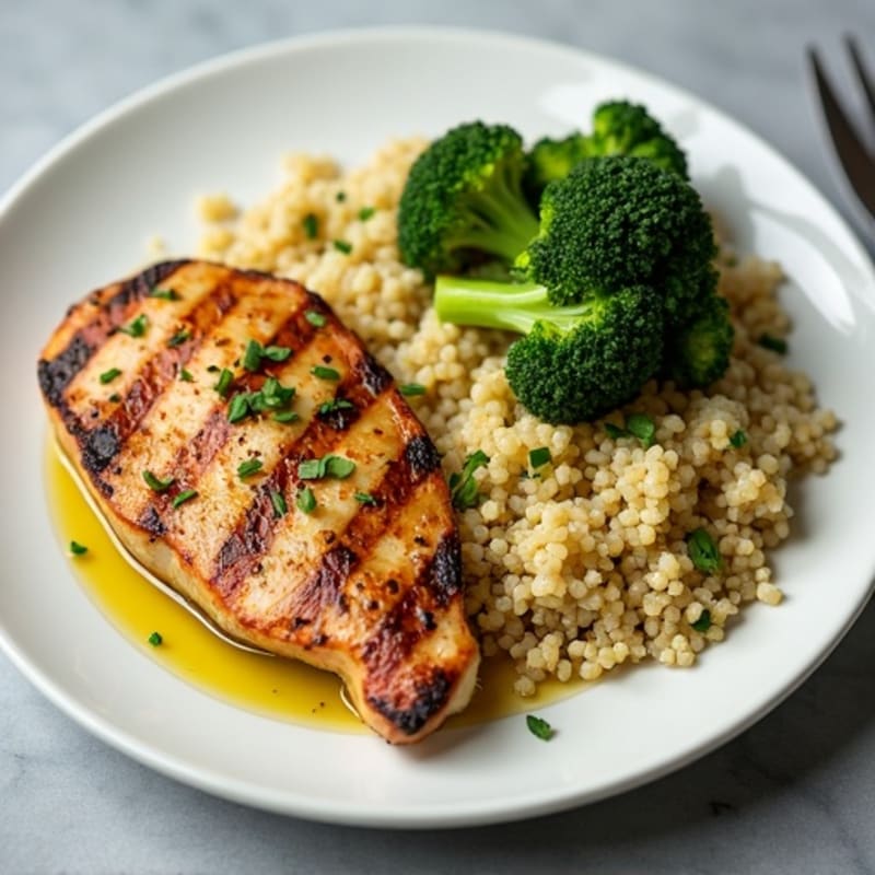 Grilled Chicken Breast with Quinoa and Roasted Broccoli