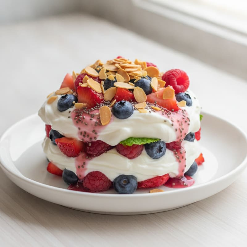 Greek Yogurt Protein Parfait with Mixed Berries and Almonds