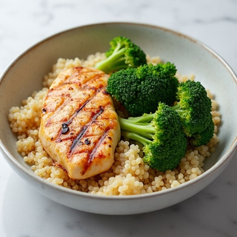 Grilled Chicken Breast with Steamed Broccoli and Quinoa
