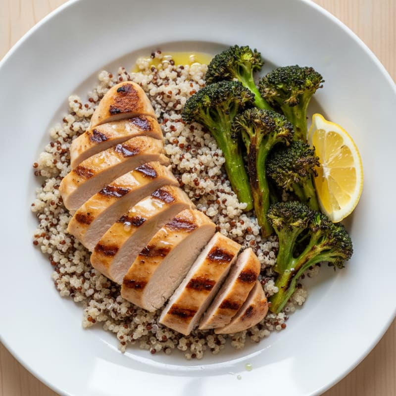 Grilled Chicken Breast with Quinoa and Roasted Broccoli