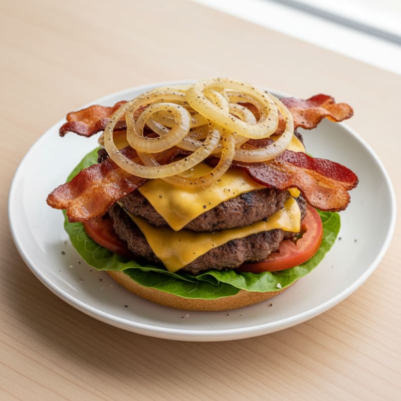 Double Bacon Cheeseburger with Caramelized Onions