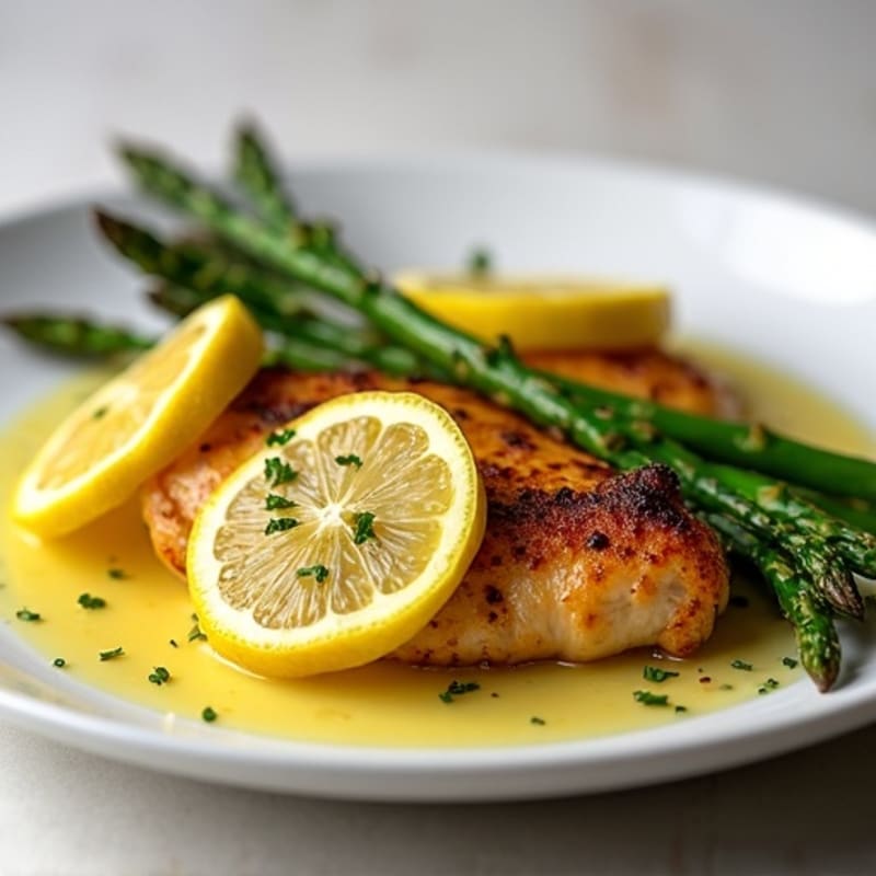 Lemon Garlic Pan-Seared Chicken with Roasted Asparagus