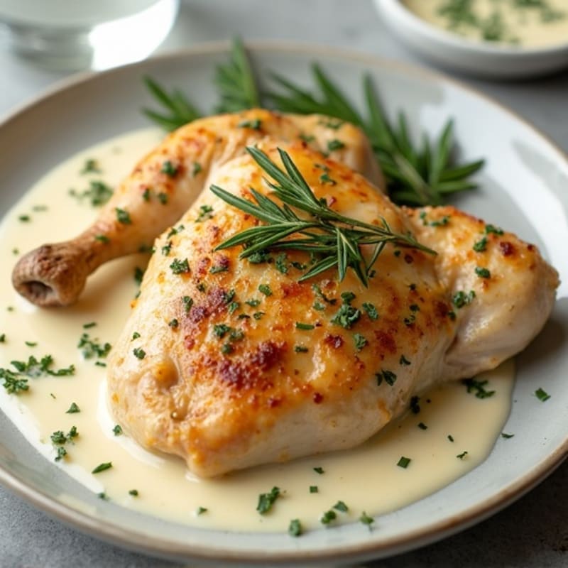 Creamy Herb-Roasted Chicken in Garlic White Wine Sauce