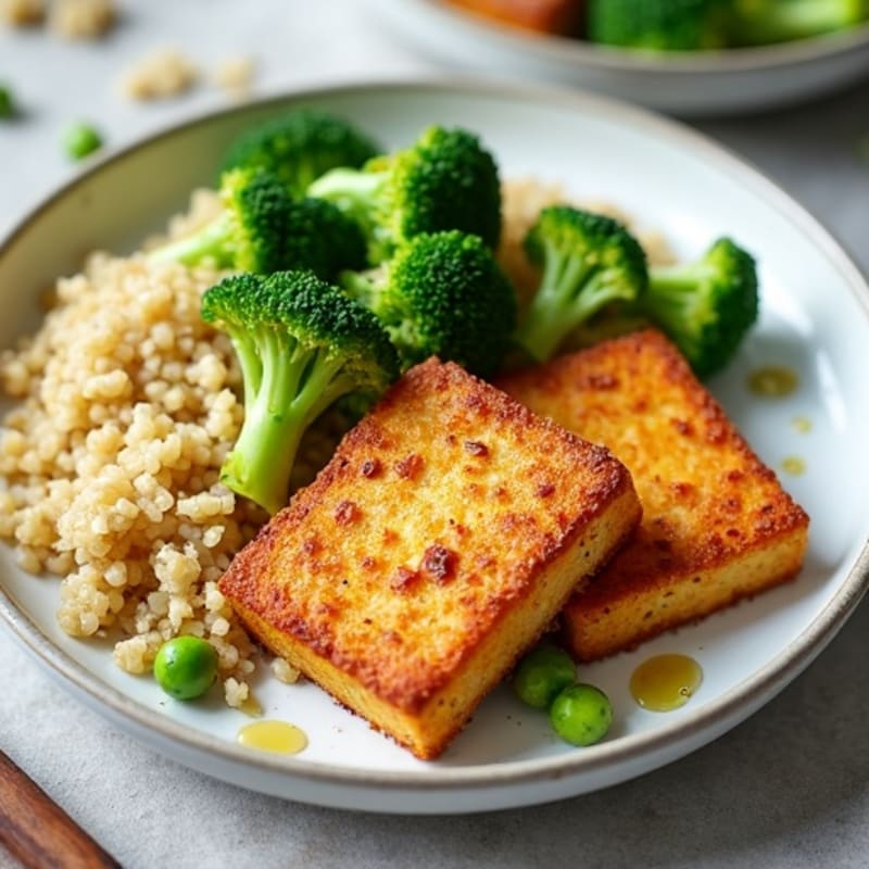 Crispy Baked Tofu with Roasted Broccoli and Quinoa