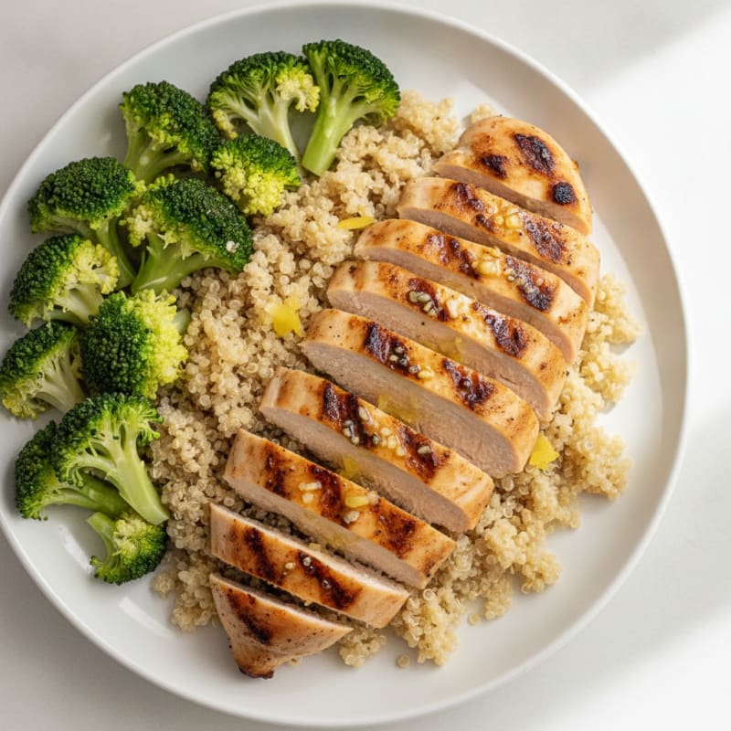 Grilled Chicken Breast with Quinoa and Steamed Broccoli