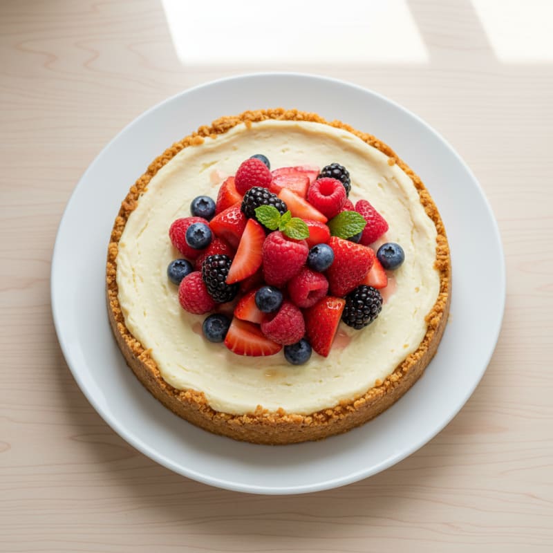 Silky Greek Yogurt Protein Cheesecake with Fresh Berries