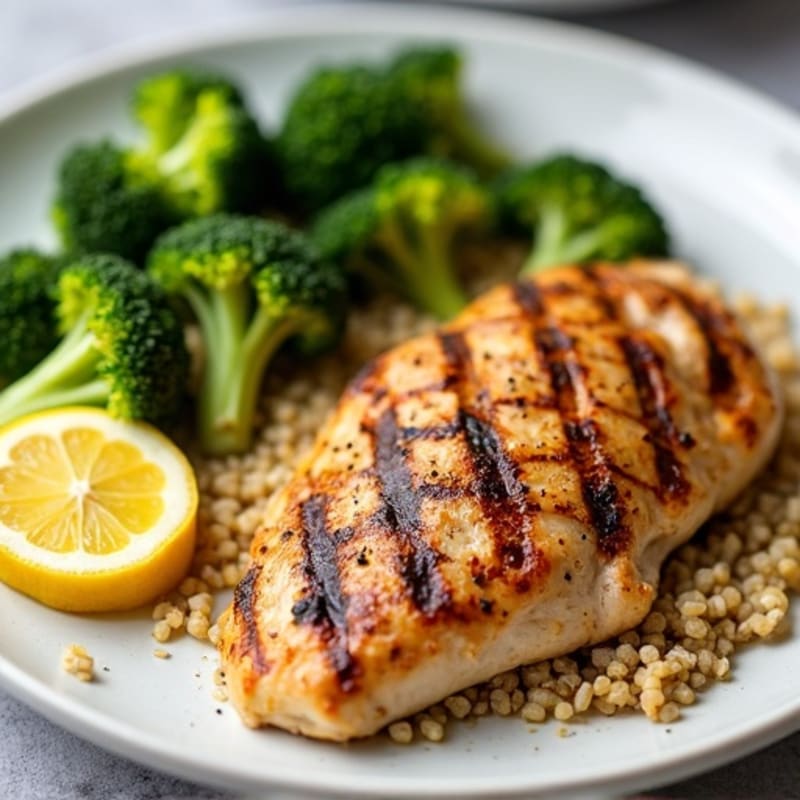 Grilled Chicken Breast with Quinoa and Roasted Broccoli