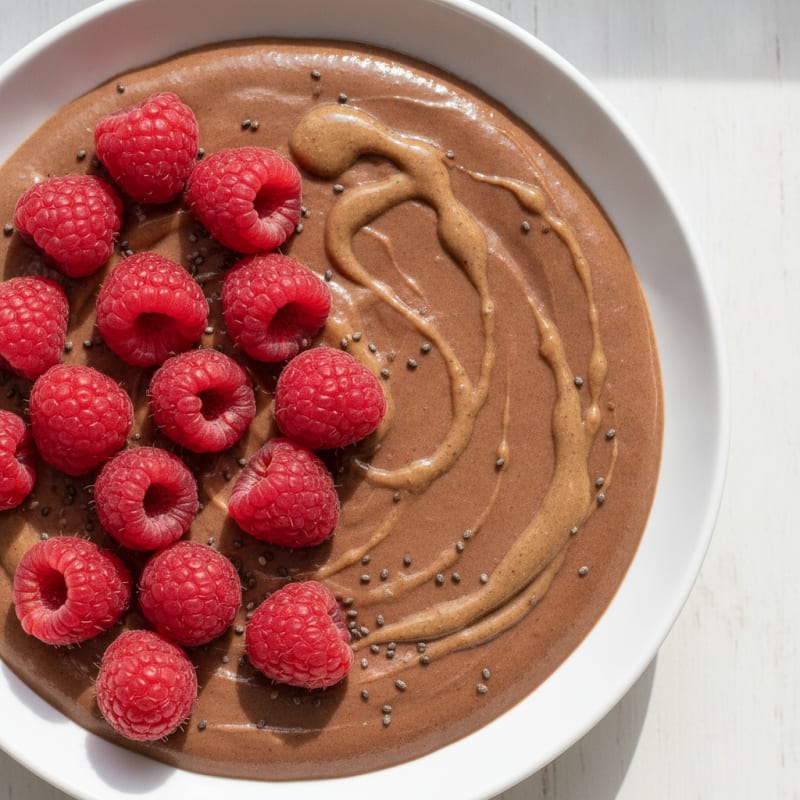 Silky Chocolate Protein Pudding with Fresh Raspberries